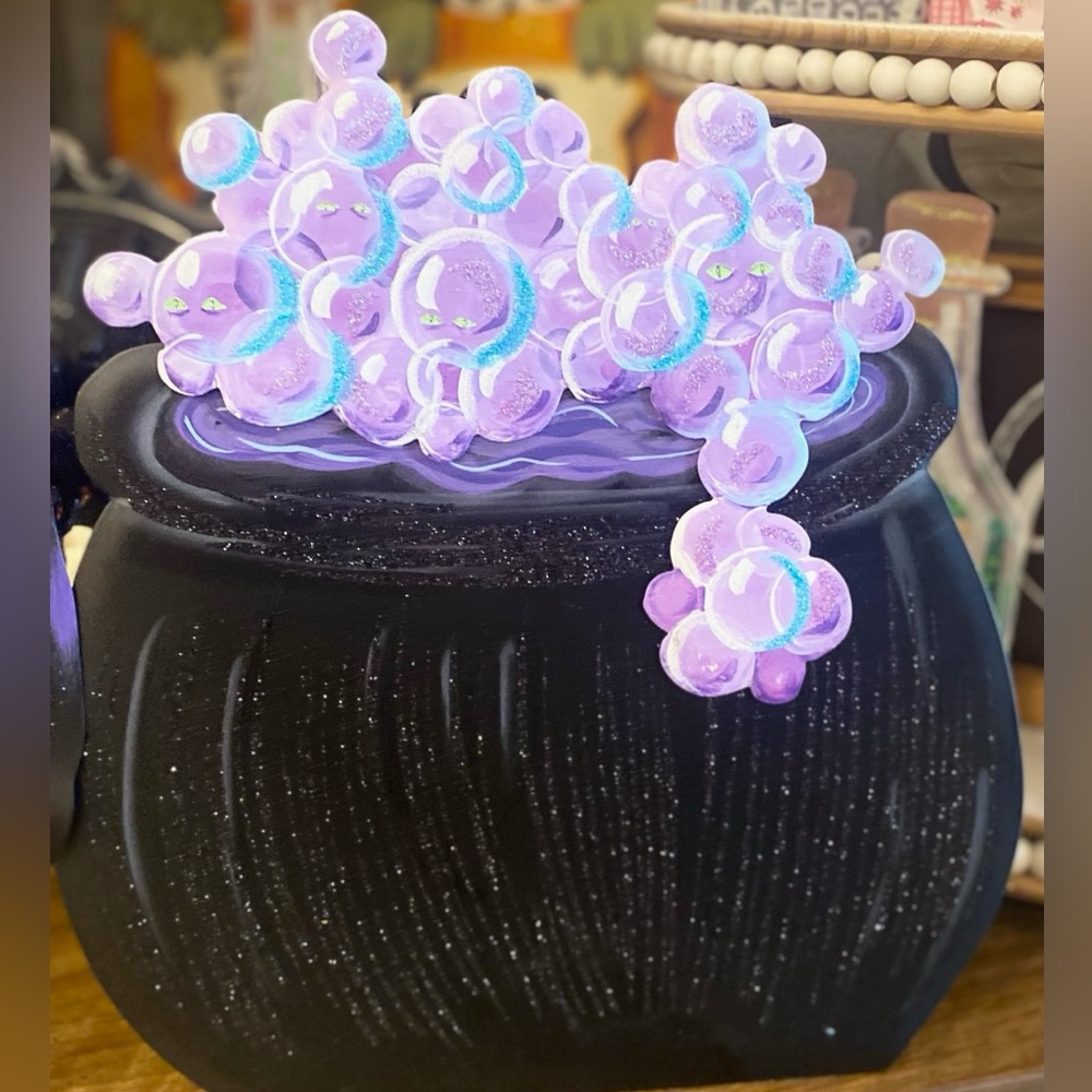 Purple Bubble Cauldron Metal Stake with Easel Back